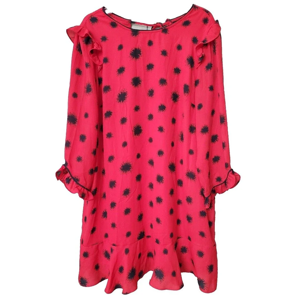Who What Wear Red Ruffle Long Sleeve Peplum Hem Tie Back Shift Dress Size XL